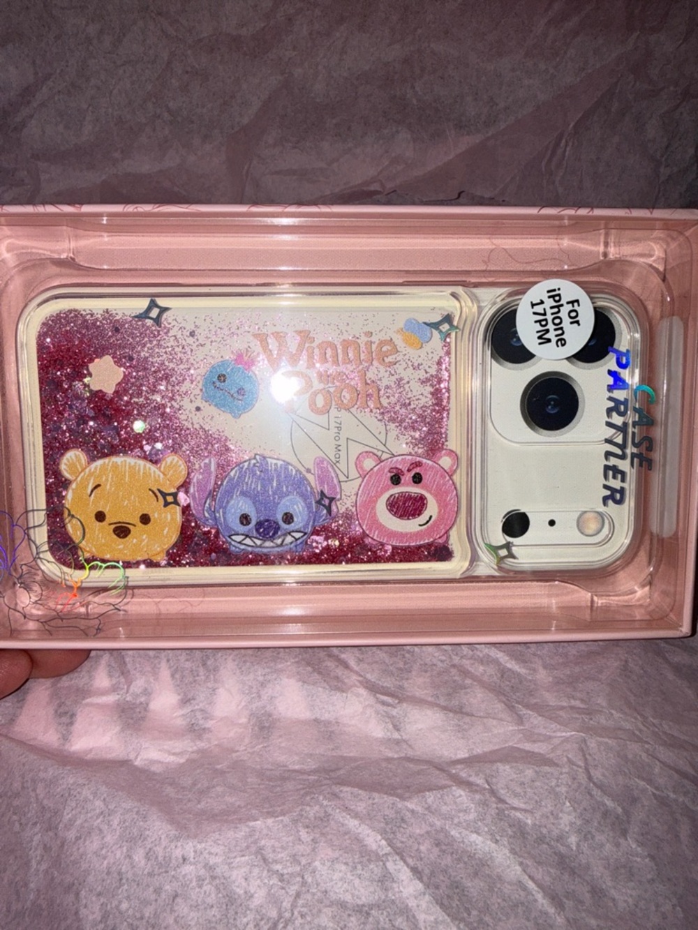 Winnie the Pooh Pink Glitter Liquid iPhone 17 Pro Max Case - Picture 2 of 8